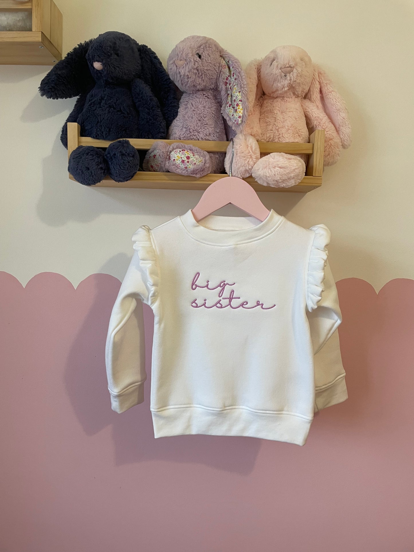 Big Sister/Little Sister Embroidered Sweatshirt Script font
