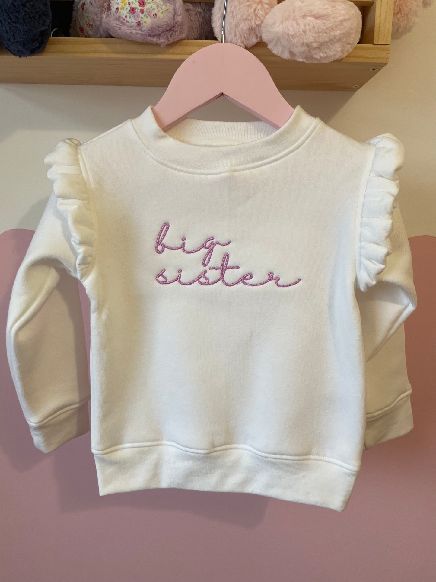 Big Sister/Little Sister Embroidered Sweatshirt Script font