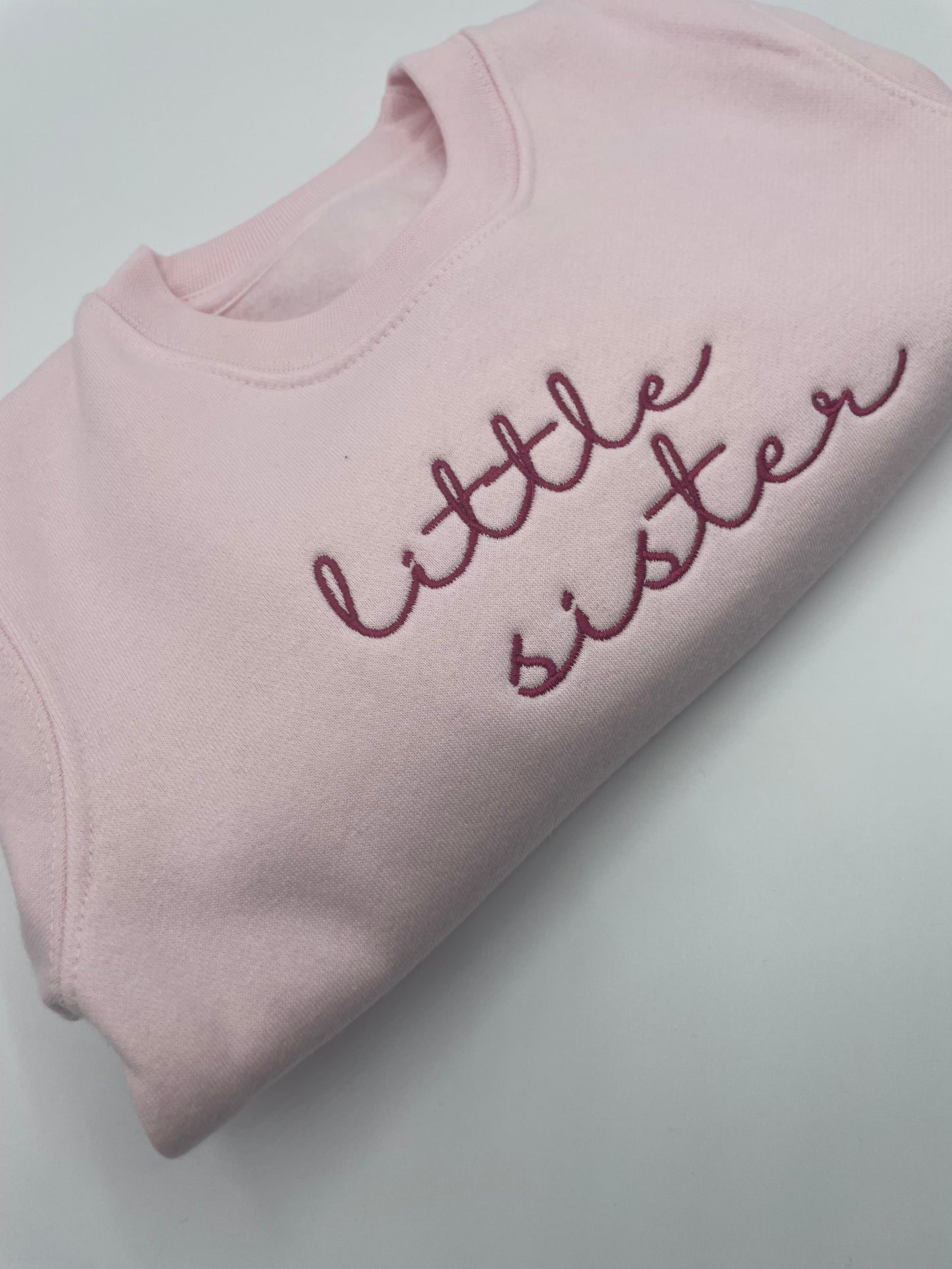 Big Sister/Little Sister Embroidered Sweatshirt Script font