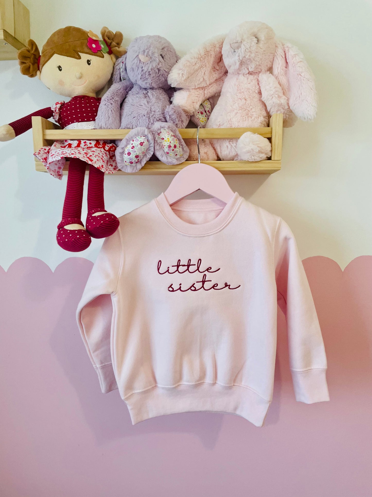 Big Sister/Little Sister Embroidered Sweatshirt Script font