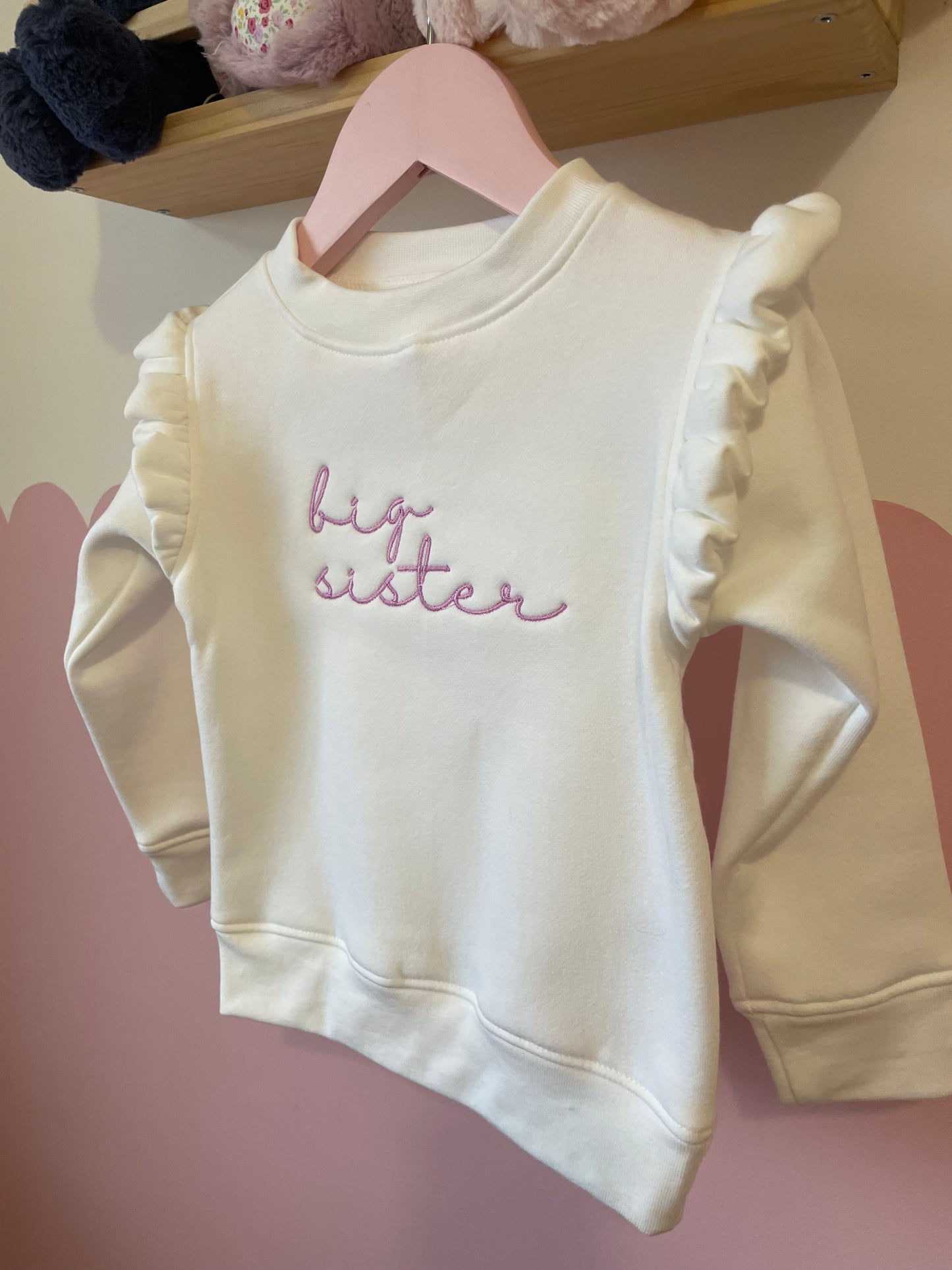Big Sister/Little Sister Embroidered Sweatshirt Script font