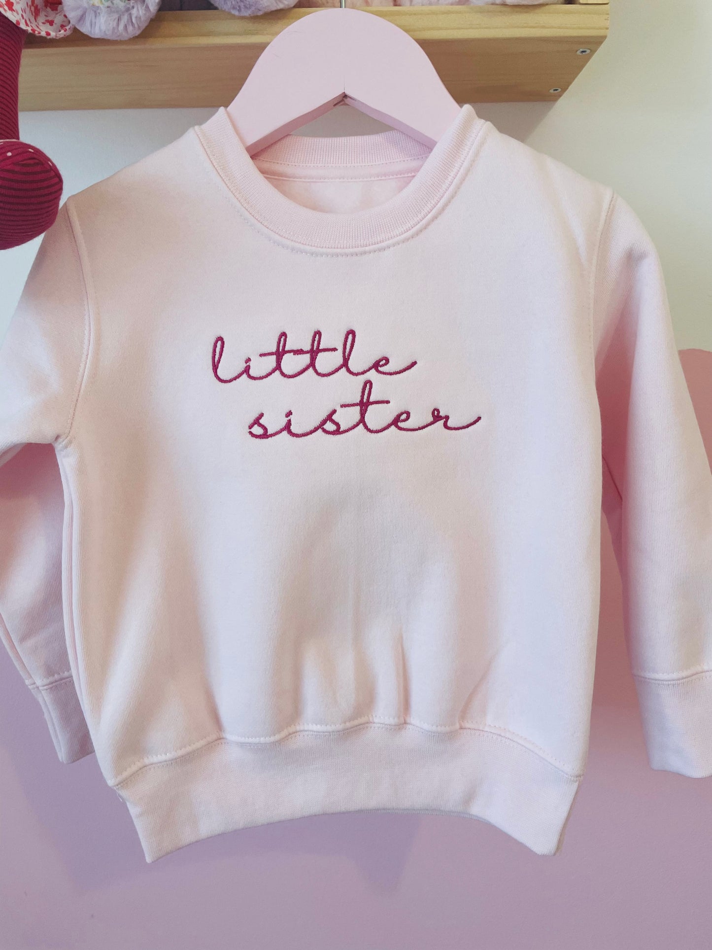 Big Sister/Little Sister Embroidered Sweatshirt Script font