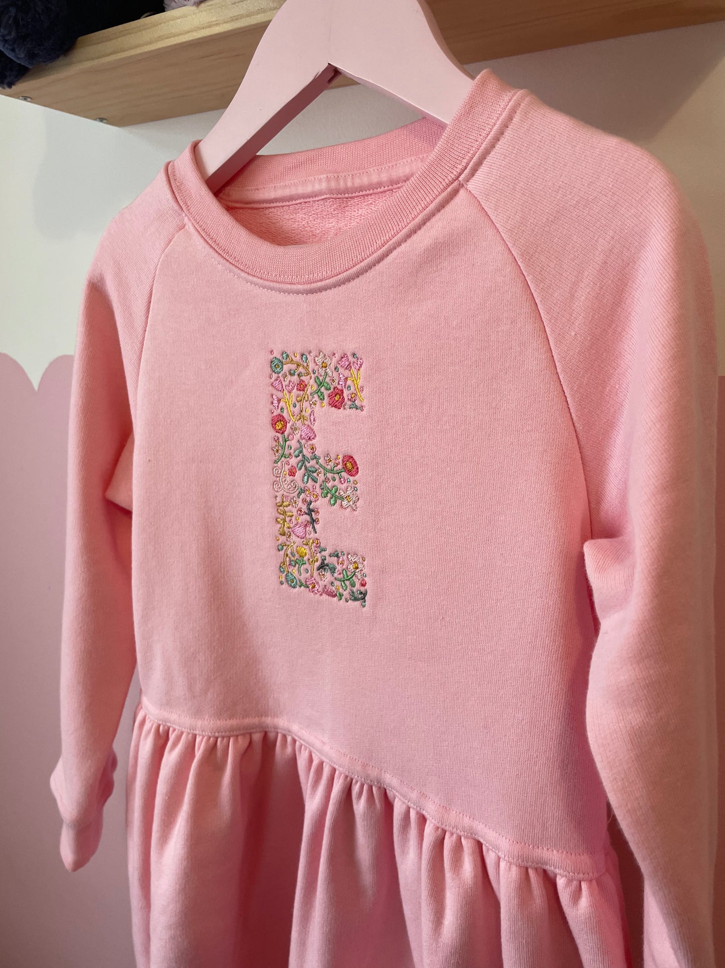 Personalised, Embroidered Floral Initial Sweater Dress (2 colours)